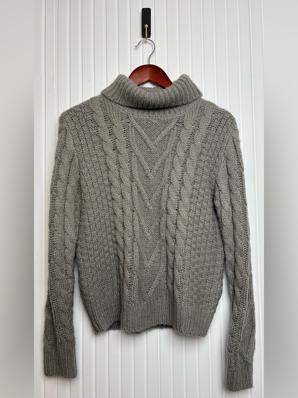 Jun Ivy Women Cableknit S Turtleneck Sweater Gray Coastal Fisherman Cozy Grandpa
